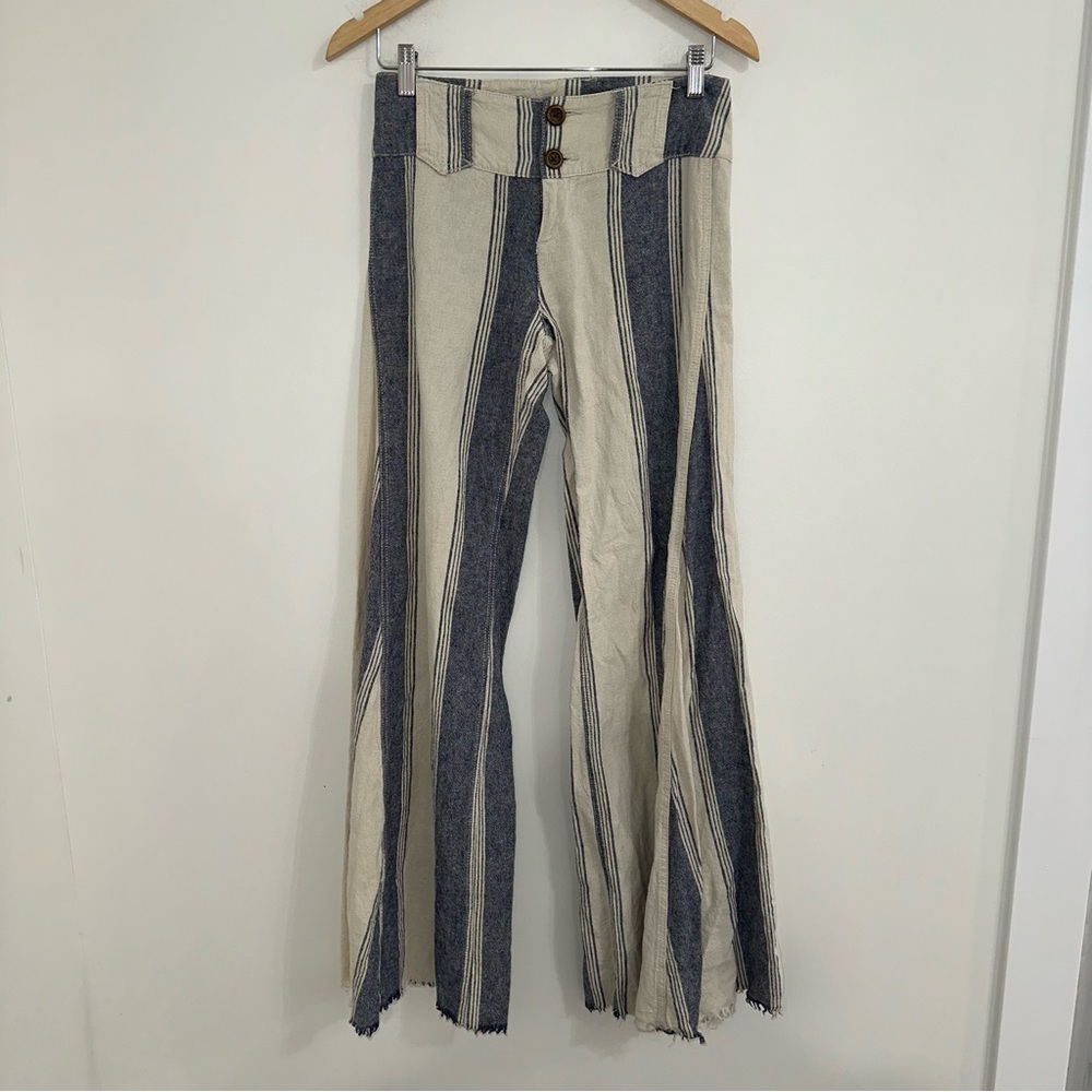 Free People Vintage Retro Stripe linen Wide Leg Jeans sz 2 #W3 - Picture 2 of 5